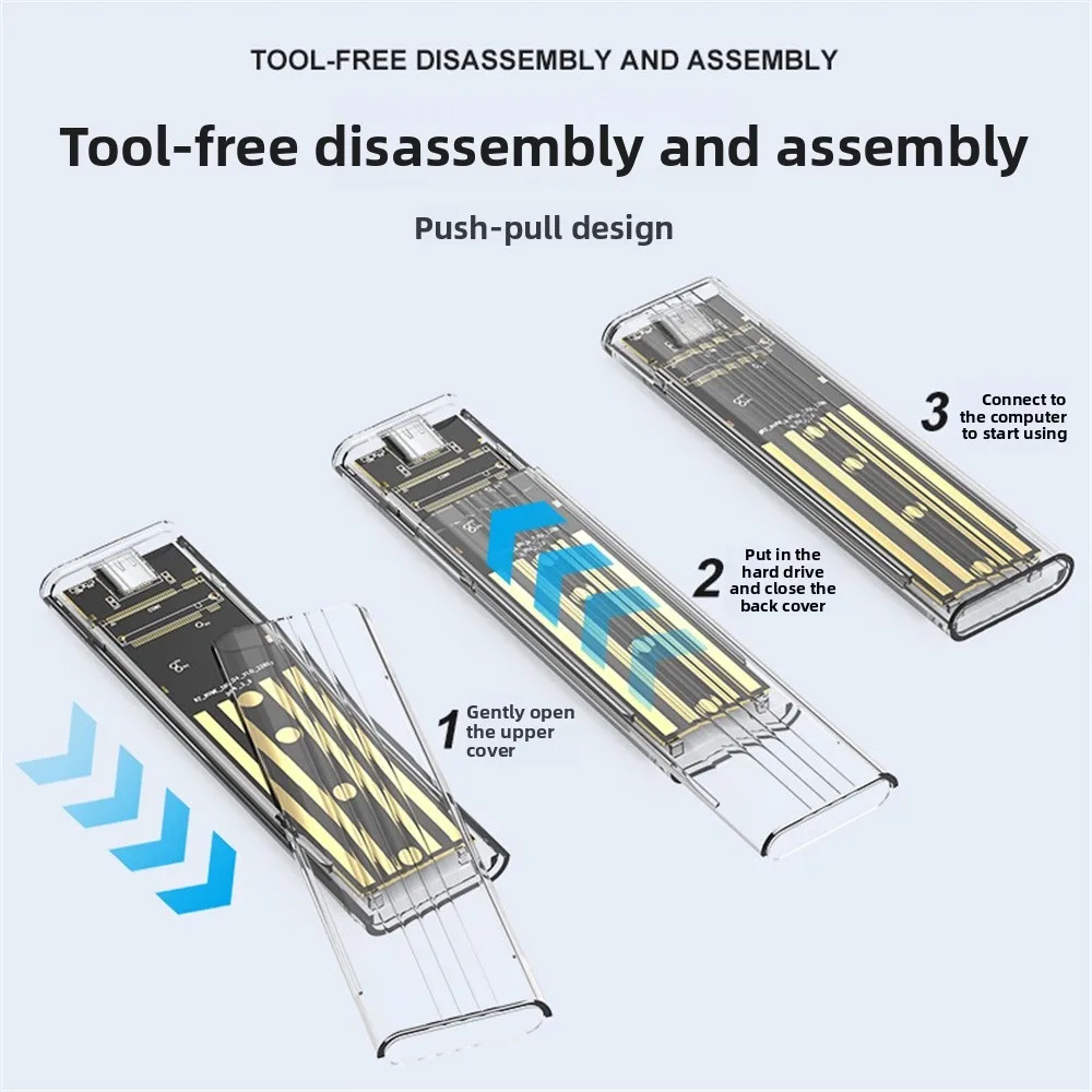 M.2 NGFF/NVME PCIe SATA SSD Case Transparent External Enclosure USB Type C 3.1 10Gbps M2 B+M Key/M Key For 4TB SSD Hard Disk Box