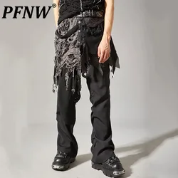 PFNW 2024 Punk Flare Pants Black Layered Rock Workwear Design High Waist Loose Casual Fashion Male Trousers Streetwear 12C197