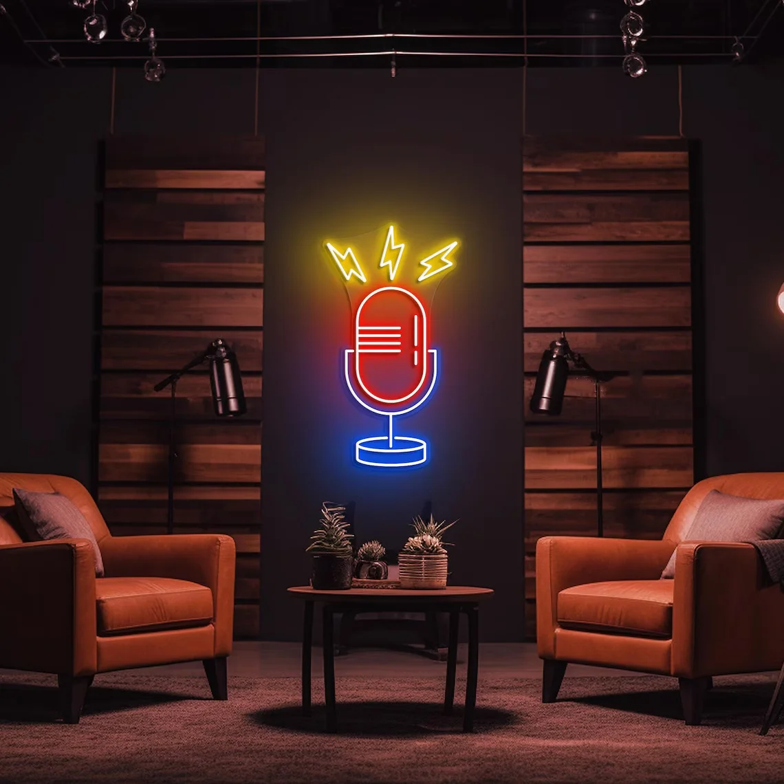 

Неоновая вывеска для подкастов, микрофон, светодиодный свет, персонализированный декор для подкастов, неоновая вывеска для студии звукозаписи