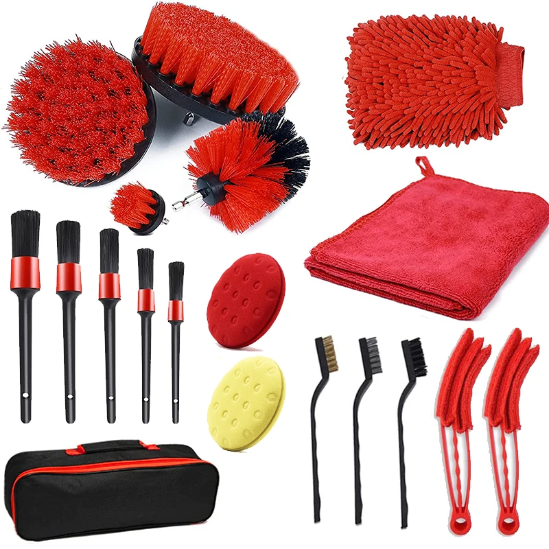 Car Detailing Brush Set Vehicle Wash Tool Kit Contain Foam Wax Applicator Wash Mitt Towel for Cleaning Wheels Dropshipping