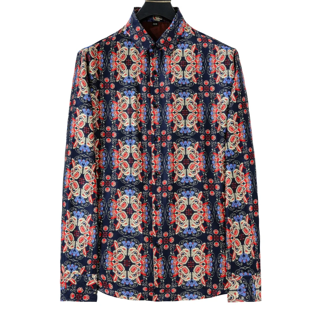 

Vintage Jacquard Shirt Men's Stretch Long Sleeve Shirt Luxury Social Business Banquet Party Shirt Loose Beach Vacation Clothing