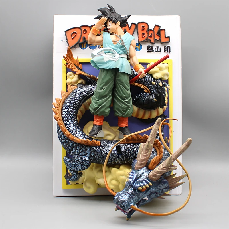 

28cm Dragon Ball Z Anime Figure Gk Son Goku Comic Title Page Platform Goodbye Goku Model Collection Decoration Dolls Toys Gifts