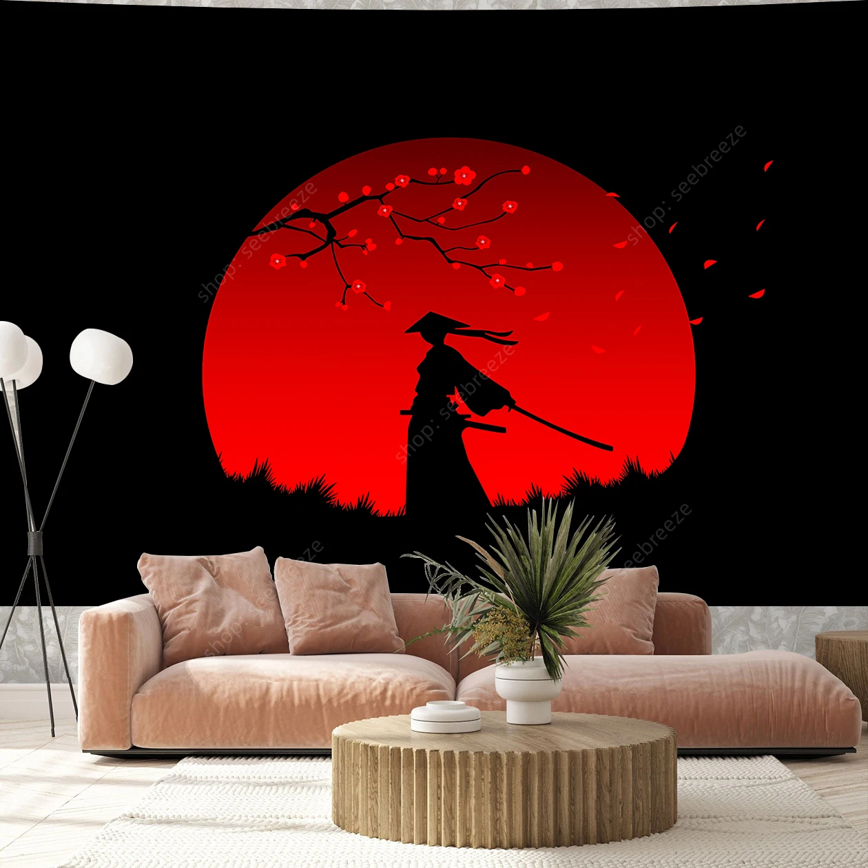 Japanese Sakura Warrior Tapestry Wall Hanging for Kawaii Room Decor Aesthetic Large Mandala Witchcraft Boho Tapestries