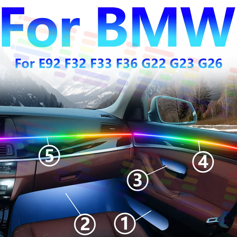 

For BMWE92 F32 F33 F36 G22 G23 G26 Decoration Atmosphere Lamp 64colors RGB Symphony Car Ambient Light Acrylic Interior LED Strip