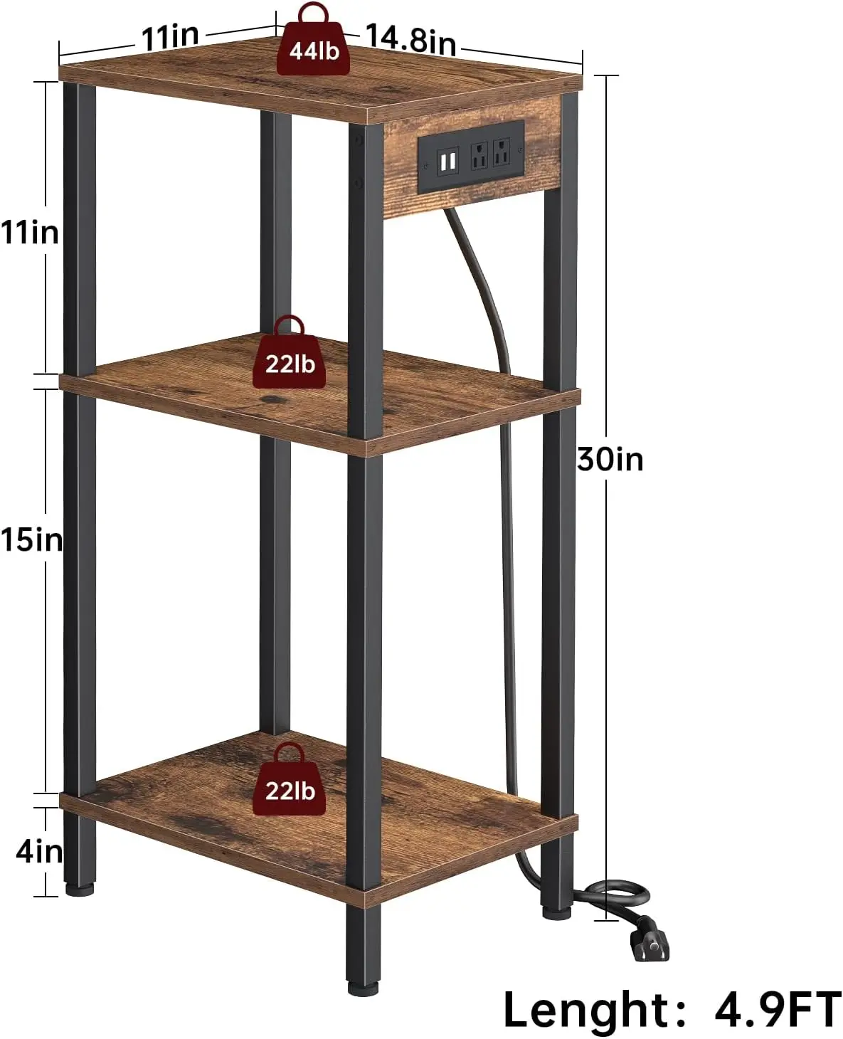 

Tall End Table with Charging Station, 3 Tier Tall Side Table, 30 Inch Skinny Nightstand with Storage, End Tables Bedroom-HOT