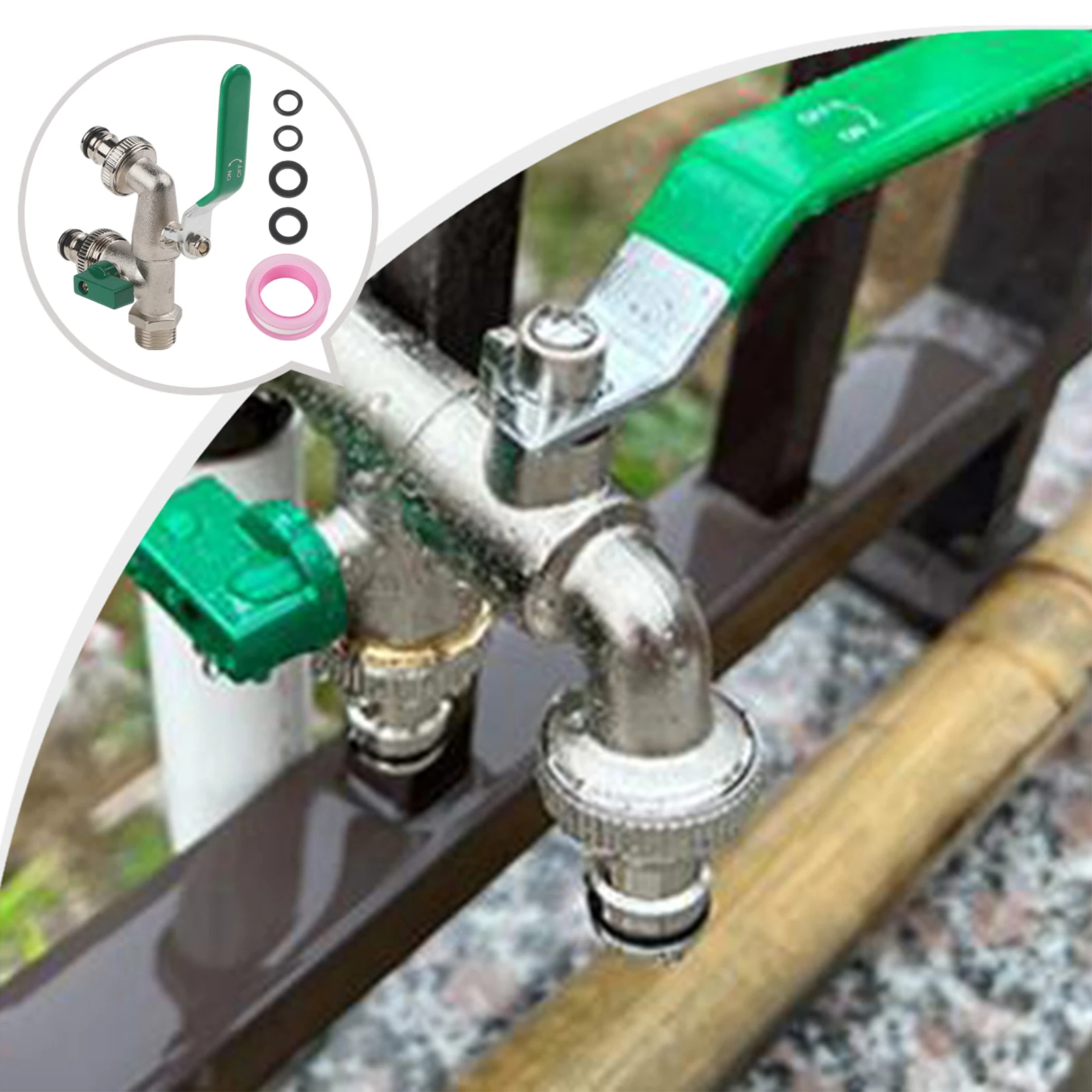 Brass Headed Faucet 3/4 Inch Inlet Two Outlet Nipple Hose Connector For Garden Irrigation System Watering Equipment