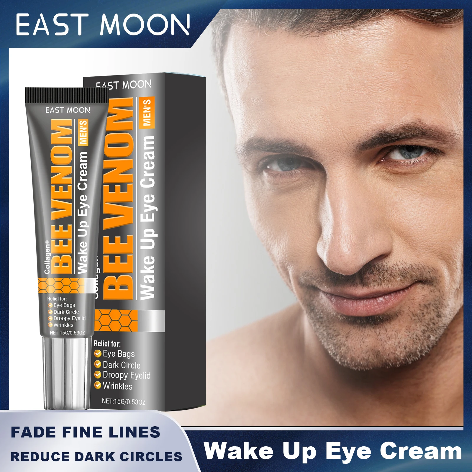 East Moon Wake Up Augencreme, verblasst feine Linien, reduziert Augenringe, Tränensäcke, Schwellungen, feuchtigkeitsspendende Feuchtigkeitscreme, Augenpflegelotion für Männer