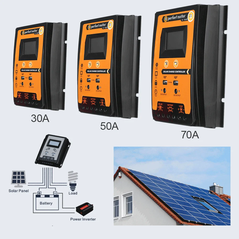 Imagem -06 - Mppt Controlador de Carga Solar Controle do Sistema Solar Controlador de Célula pv Regulador da Bateria Usb 5v dc 12v Saída 30a 50a 70a 12v