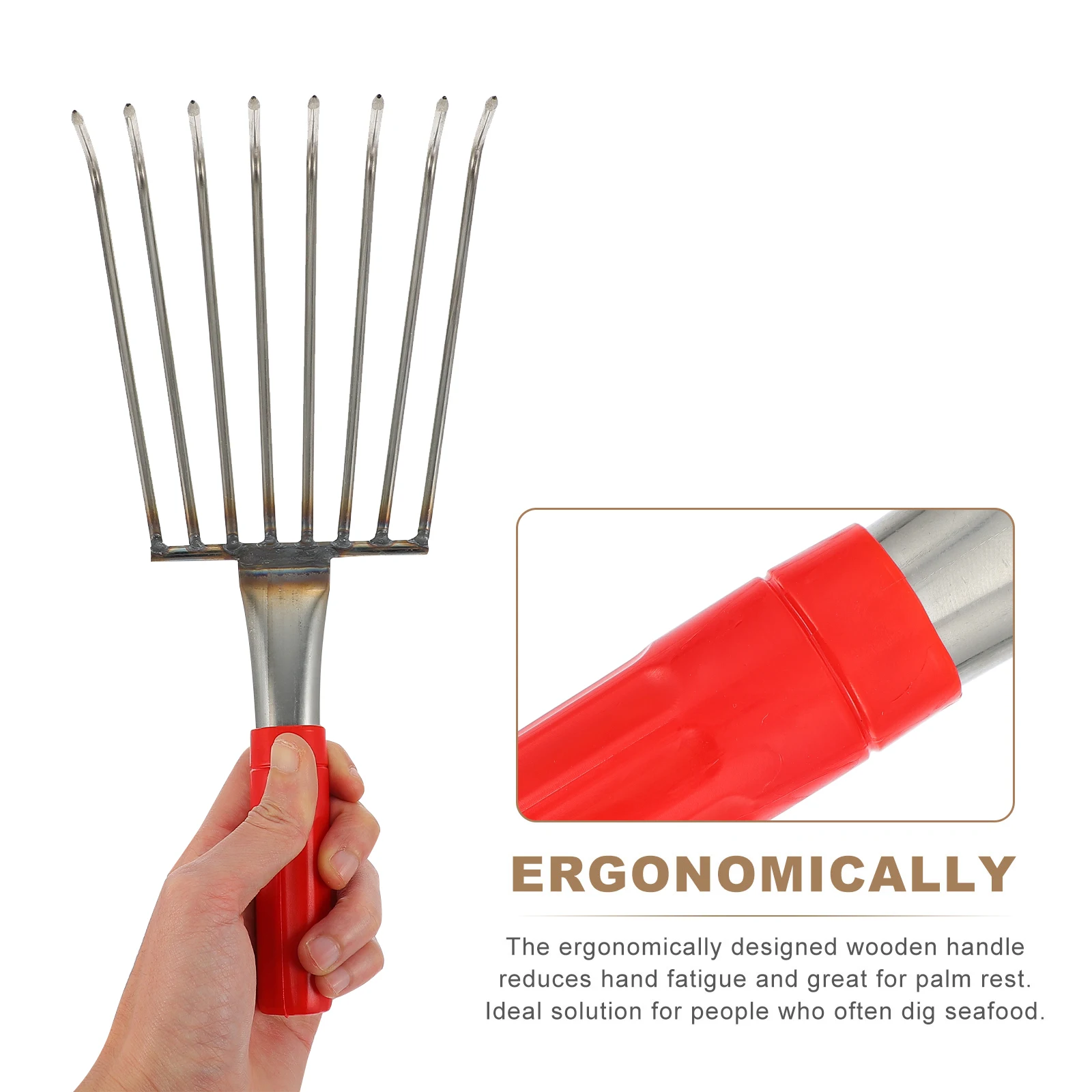 

Stainless Steel 8-Tine Claw Rake Beach Shell Digging Tool Hand Cultivator For Outdoor Seafood Lightweight Fork