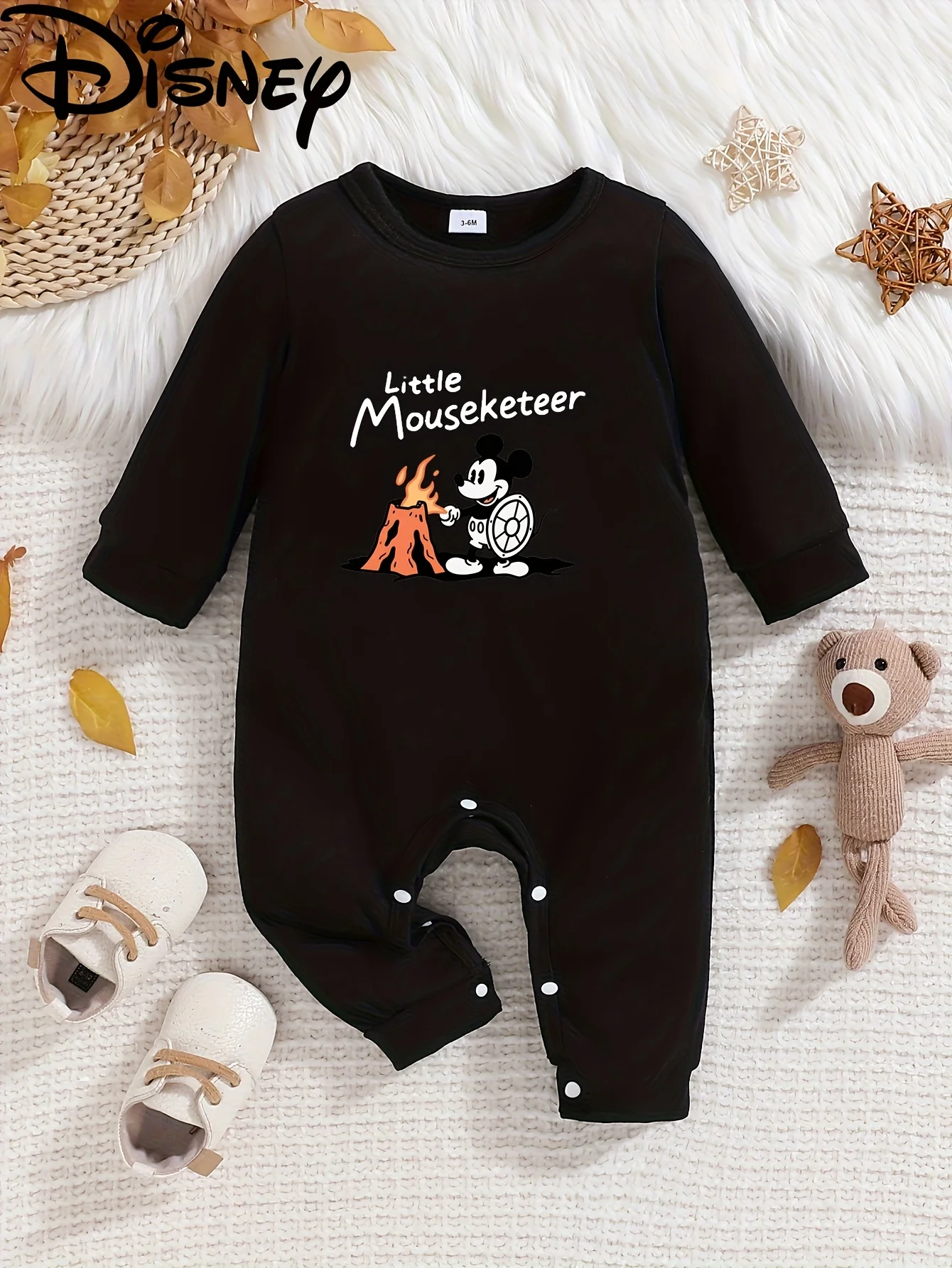 

【Осанторизованный】Детский комбинезон с длинными рукавами Disney Mickey Mouse, милый узор, круглый вырез, мягкий и удобный, можно стирать в машине, подходит для всех сезонов, подходит для уличного ношения