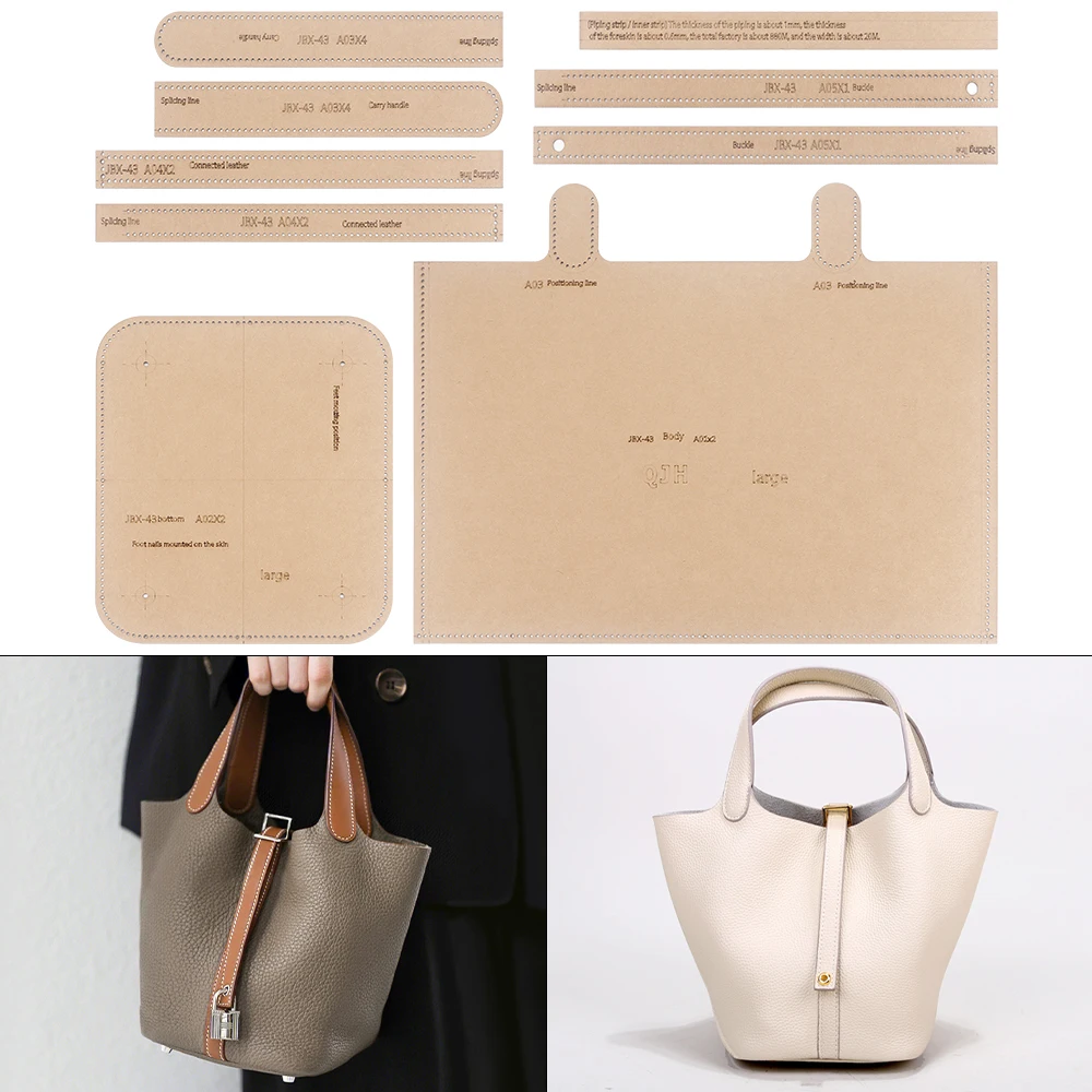 1Set Beuteltasche im Schloss-Stil, Damenhandtasche mit großem Fassungsvermögen – Kraftpapier-Vorlage mit Löchern, DIY-Leder-Nähhandwerk