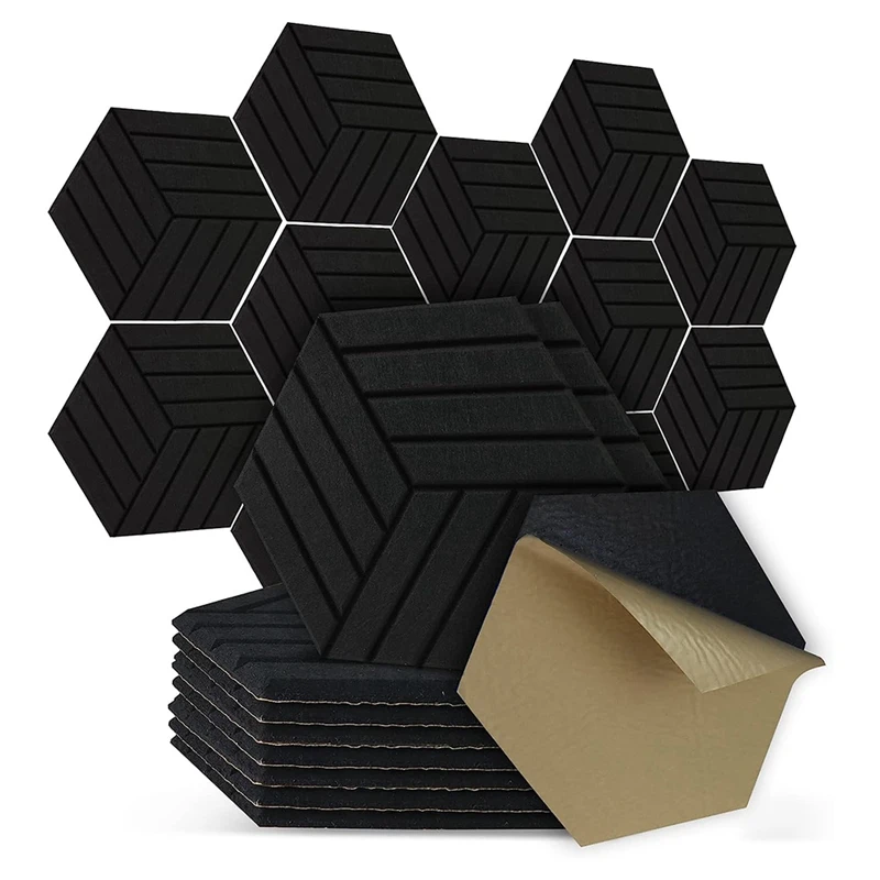 

12 Pack Self-Adhesive Hexagon Acoustic Panels Soundproof Wall Panels Reducing Noise Echoes Black