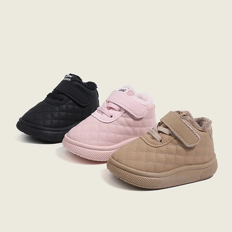 

Winter Outdoor Girls Causal Plush Boots 2025 New Non-slip Kids Fashion Cotton Shoes Hook Loop Solid Color Children's Boys Shoes