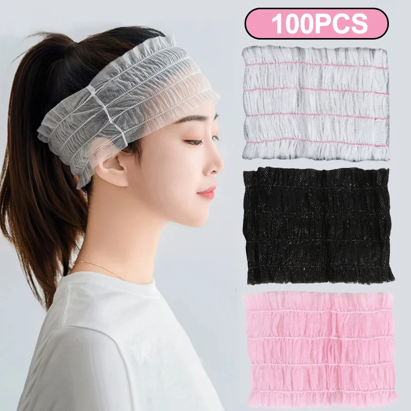 

100Pcs Disposable Non-Woven Headbands | Elastic Hair Bands For Salon, Spa, Facial & Beauty Treatments Bathroom Supplies