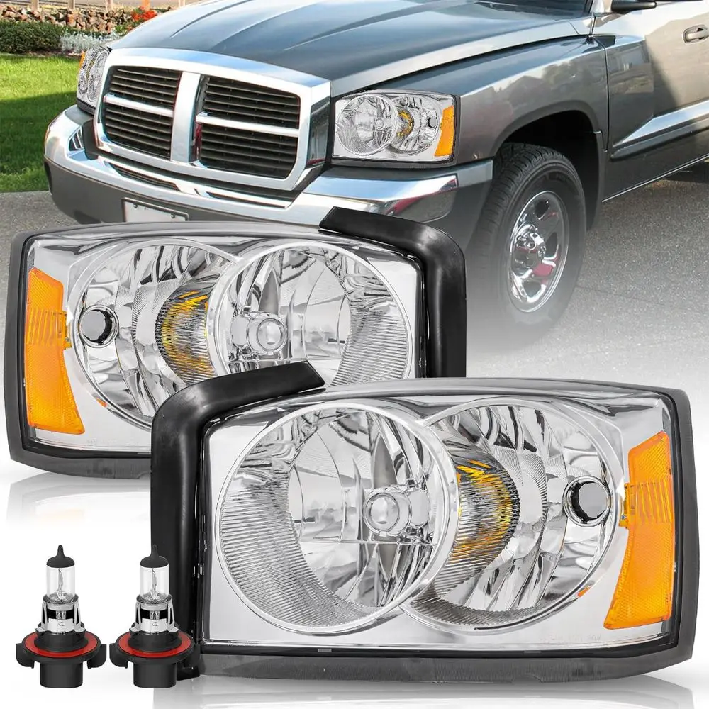 

Фара в сборе, совместимая с Dodge Dakota 2005-2007 годов, галогенная, замена, для пассажирской и водительской стороны, хромированный корпус
