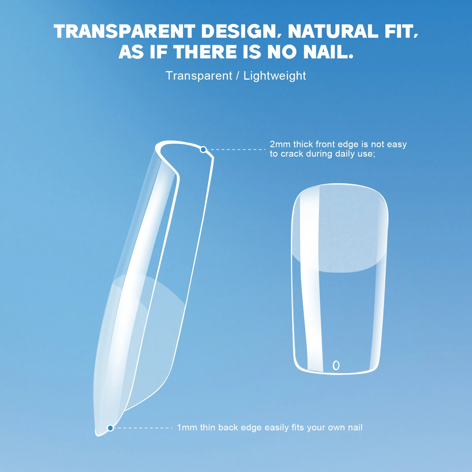 240Pcs Transparent Square Nail Tips Full Cover Nail Extensions Artificial Nails for Gel Polish Practice Square Nails