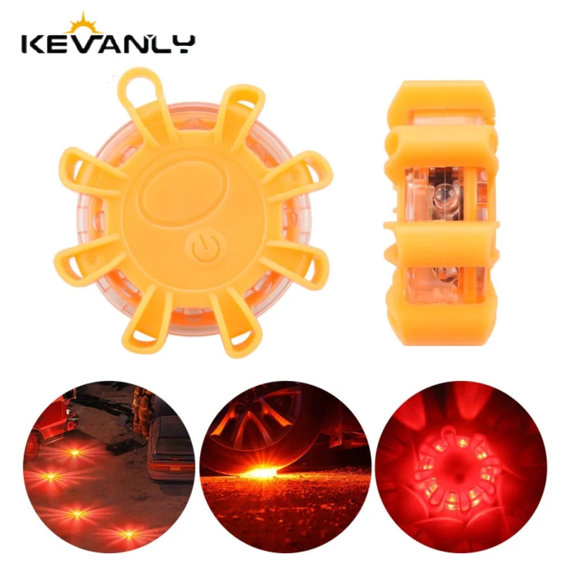 

1/2pcs 8LED Car Roadside Safety Flares Light Emergency Warning Light Beacon Disc Flashing With Magnetic Warning Flasher Portable