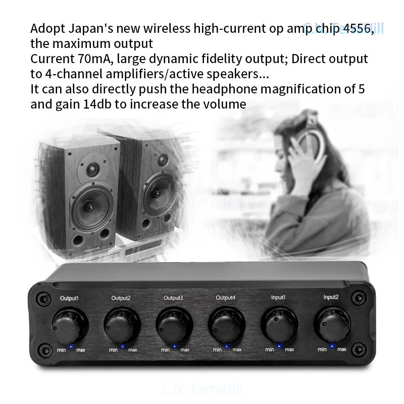 2 Input 4 Output Audio Signal Mixer Splitter Sound Card for Studio Live Streaming