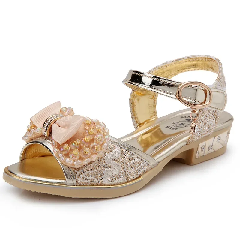 Scarpe da principessa per ragazze estate bambini tacchi alti Open-toe Party Wedding Toddlers sandali antiscivolo bambini causali paillettes scarpe