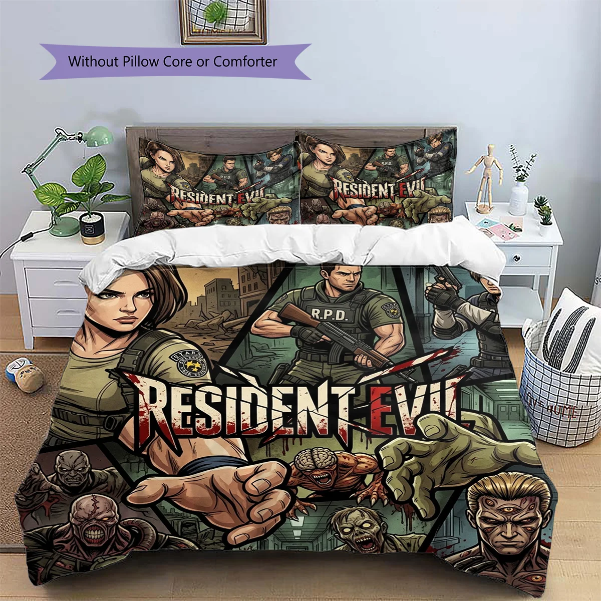 Resident Evil Patterned Pillowcase & Duvet Cover Set Bedroom Minimalist Anime Bedding Decor Lover Gift Choice.-TING