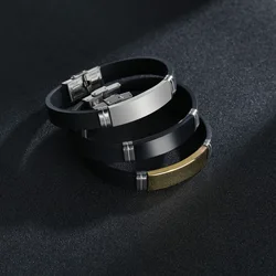 Stainless Steel Bracelet Homme Black Silica Gel Wristband Hip Hop Rock Bracelet For Men Women Couple Fashion Jewelry Wholesale