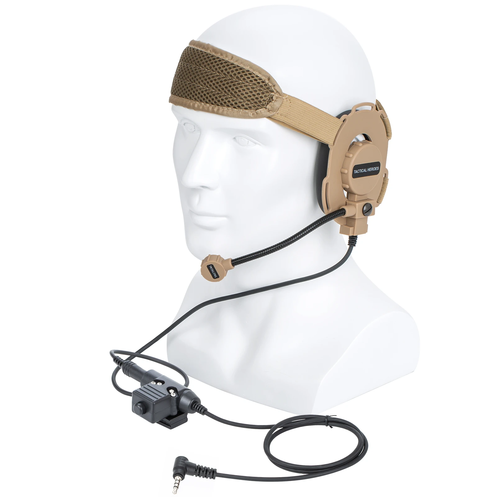 

brown HD03 Tactical Bowman Elite II Headset Microphone with U94 PTT Adapter For YAESU VERTEX VX-5R VX-3R walkie talkie Radio