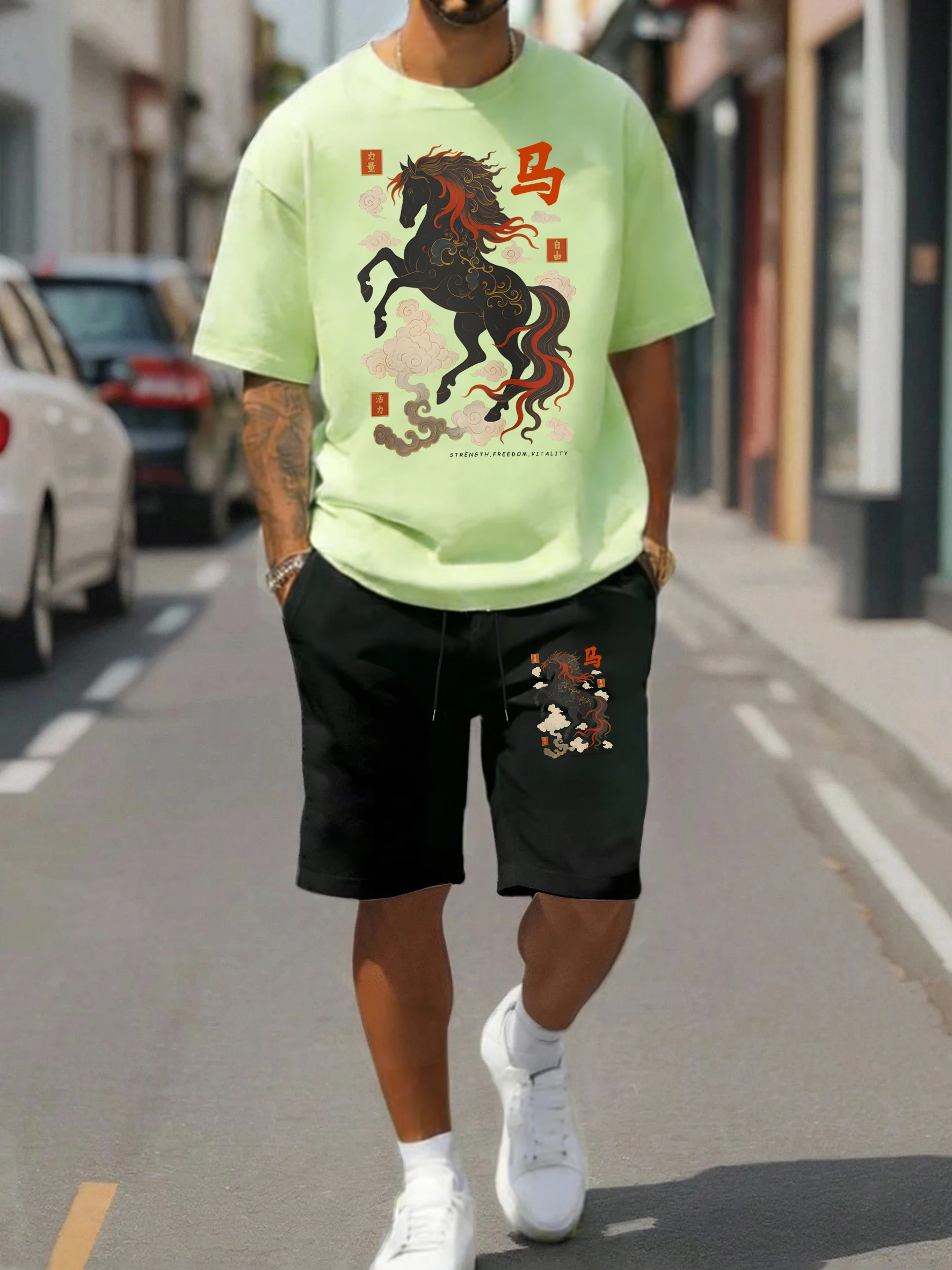 

The Year Of The Horse Is Full Of Luck T Shirt Suit Man Cotton O-Neck Tee Summer Drawstring Sportpants Unisex Fashion Loose Tee