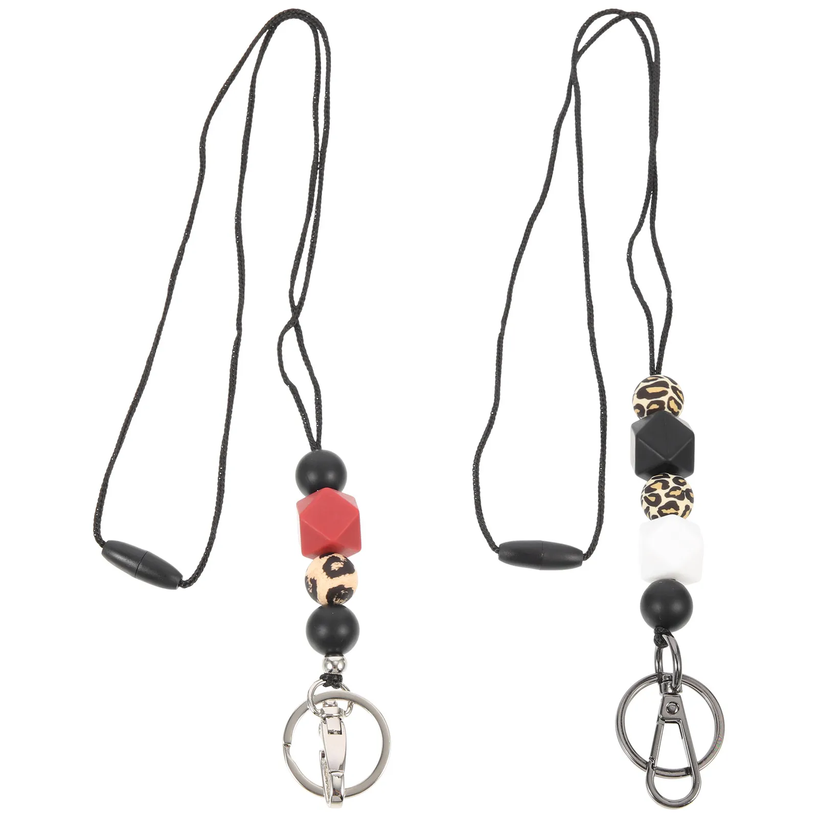 

2Pcs Anti-Loss Keychain Lanyards Bright Silicone Bead Key Lanyard Stable Wear-Resistant Necklace for Phone Badge Id Holder