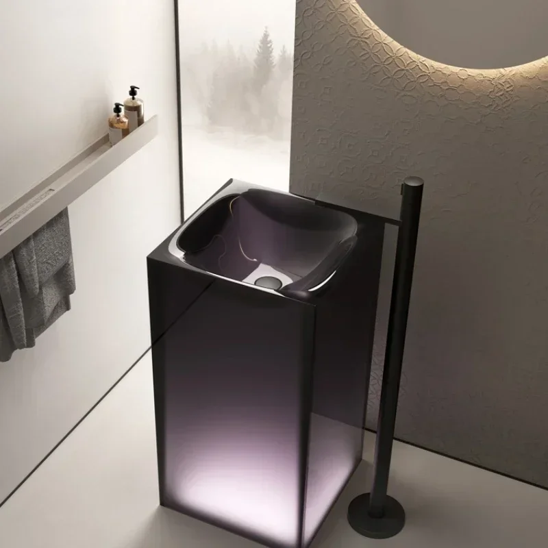 Customized Transparent Column Wash Basin Hotel Toilet Integrated Floor Washstand