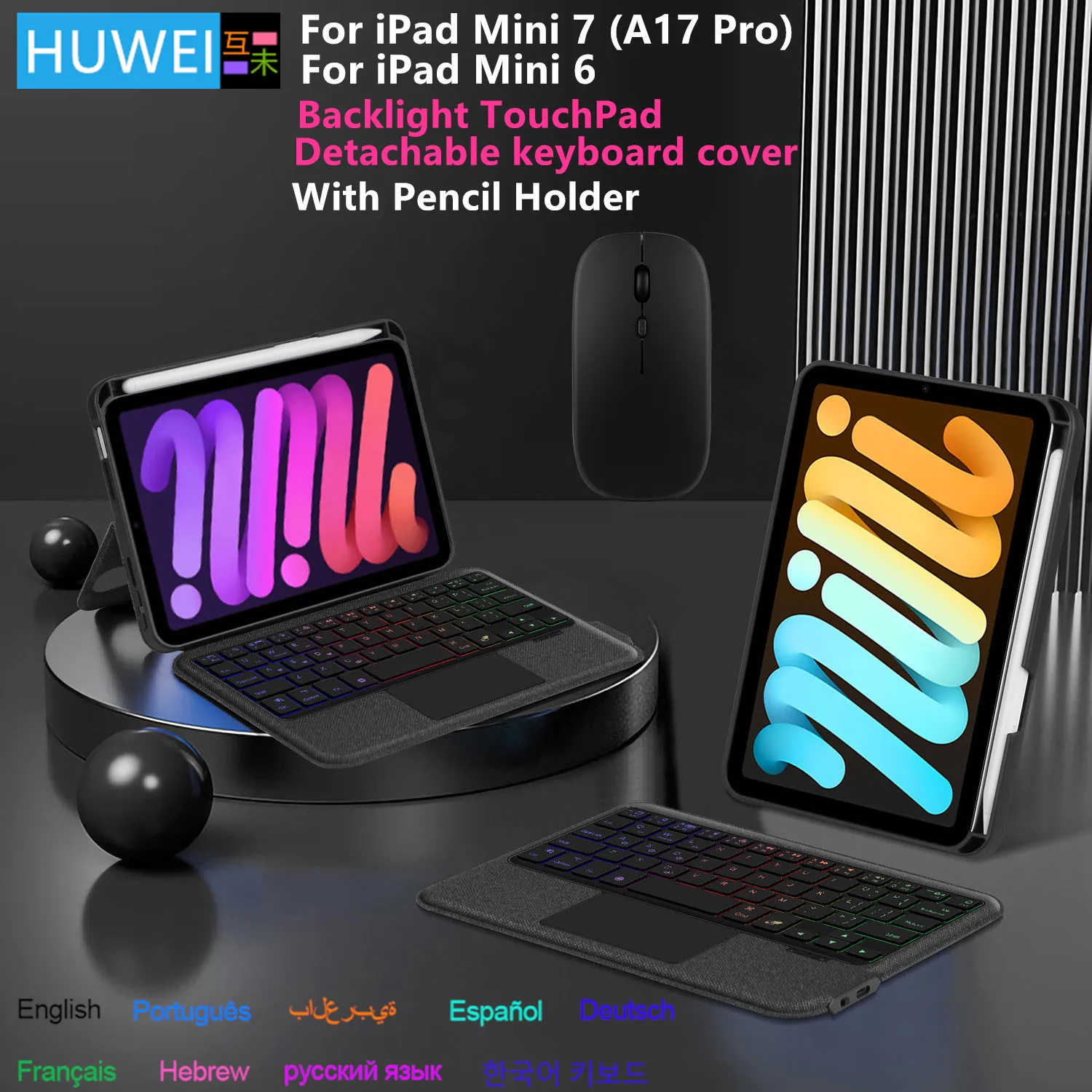 

Touchpad Keyboard For iPad Mini A17 Pro Case with Pencil Holder for iPad mini 7 mini6 8.3'' Tablet Backlit Keyboard Cover Folio