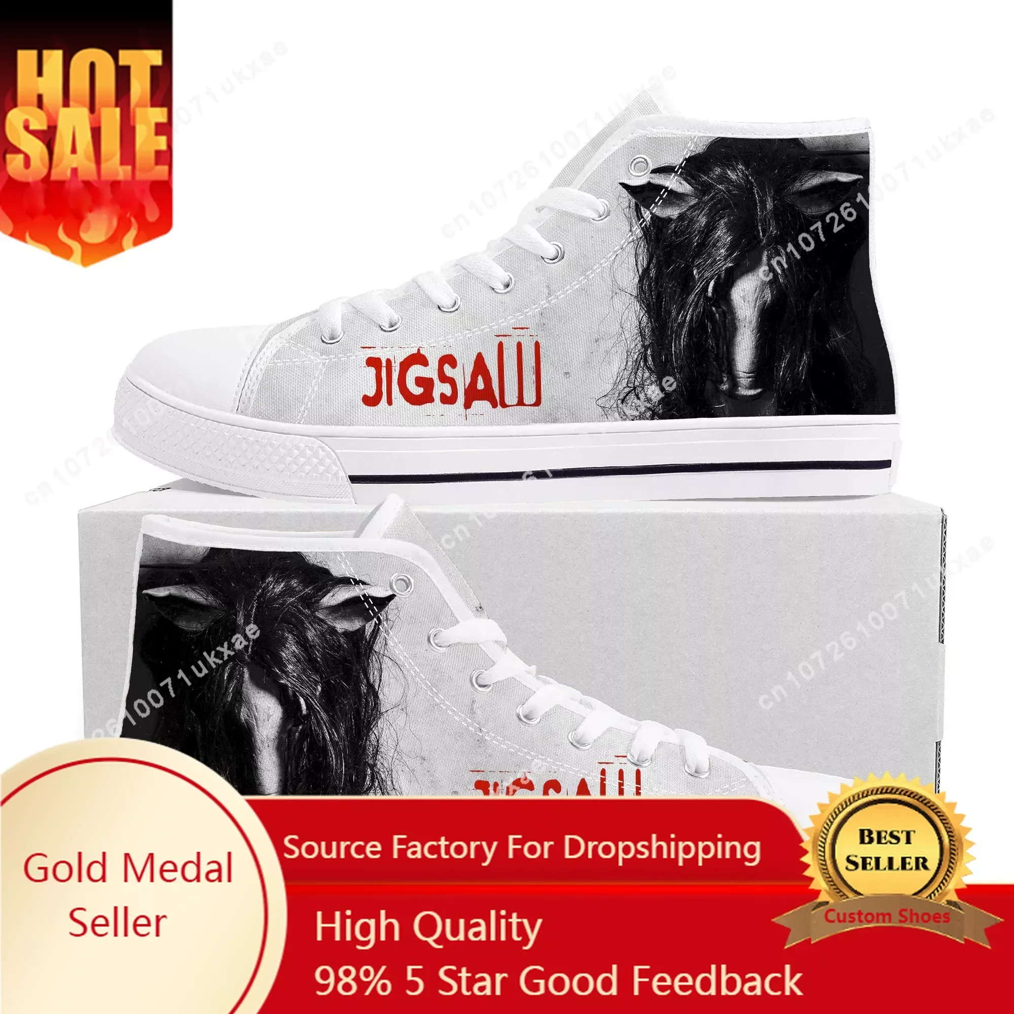 Saw Movie Horror Jigsaw Puppet High Top Sneakers Mens Womens Teenager Canvas Sneaker Casual Custom Made Shoes Customize Shoe