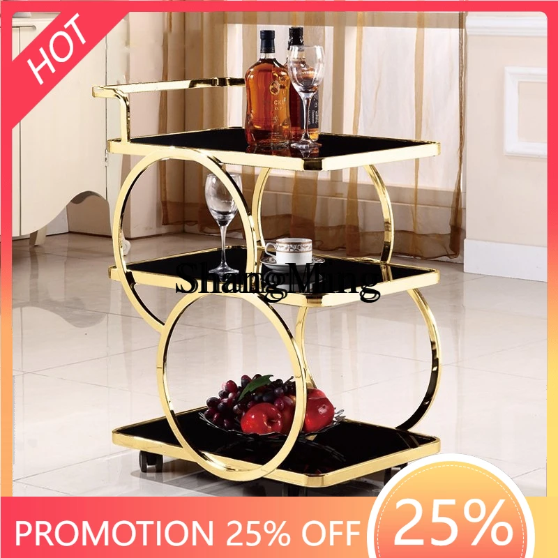 

SM hotel restaurant serving food delivery cart, three-layer stainless steel tea, snack cake, mobile trolley while eating