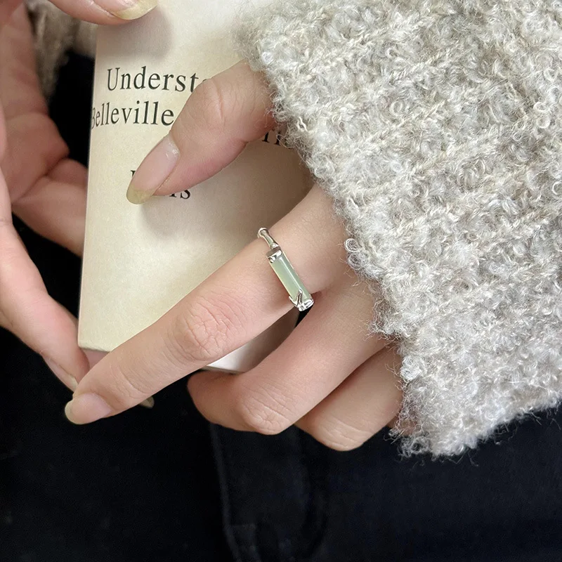 Hotan Jade Leaves Ring for Women Girl Gift Bamboo Joints Retro Ethnic Jewelry Dropshipping 925 Sterling Silver