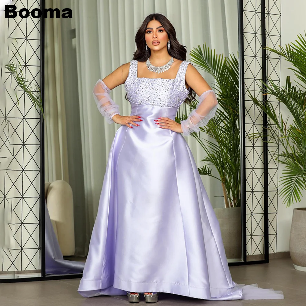 

Booma Lavender A-Line Elegant Evening Dreses Square Collar Sleeveless Satin Formal Party Gowns for Women Saudi Arabic Prom Dress