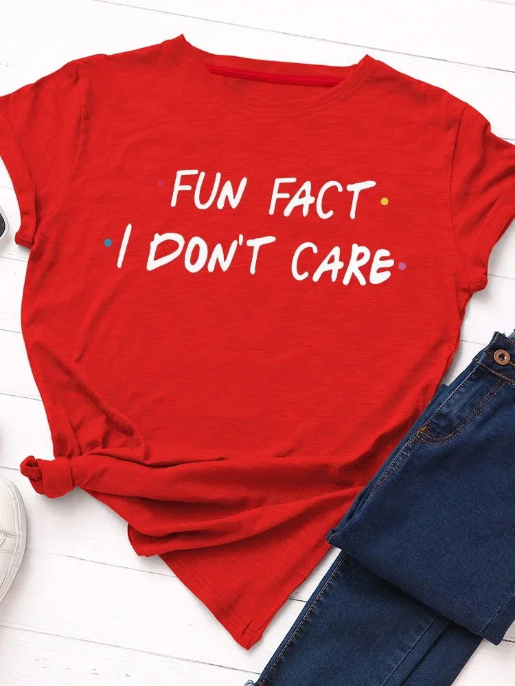 متعة حقيقة أنا لا أهتم رسالة طباعة المرأة تي شيرت قصير الأكمام س الرقبة فضفاضة المرأة التي شيرت السيدات تي شيرت بلايز Camisetas Mujer #6