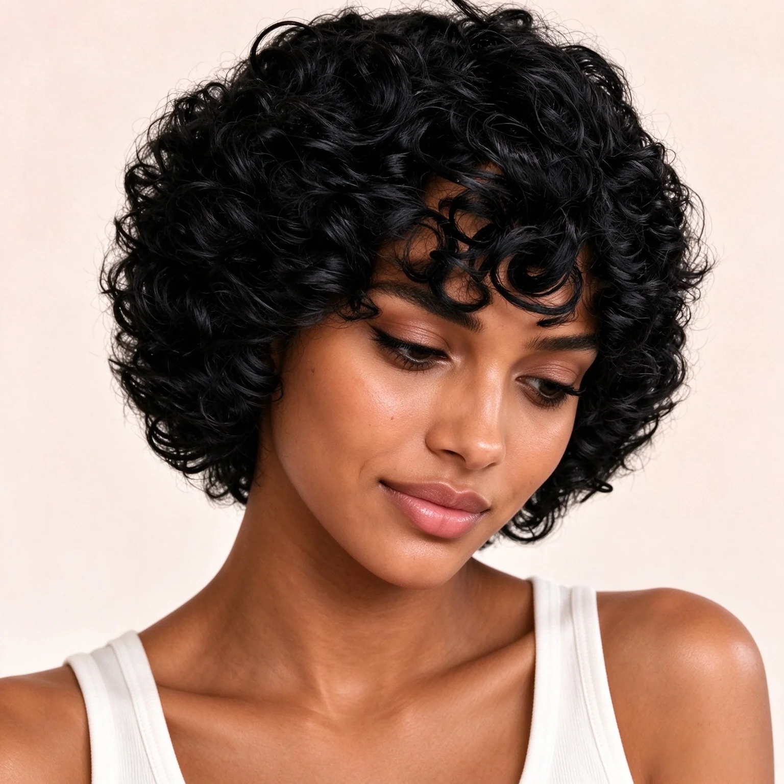 200% Density Brazilian Hair Curly  Wave Full Machine Made Human Hair  Wigs With Bangs 100% Human Hair Curly  Wave Guleless Wig