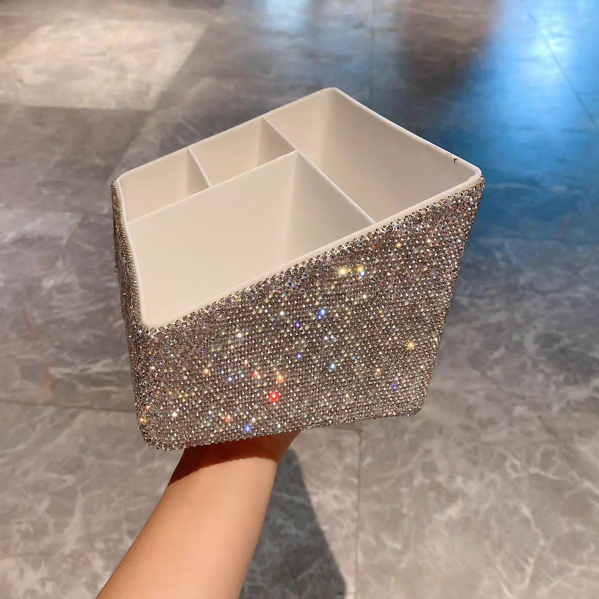 High appearance level plastic debris storage box artificial diamond tabletop kitchen living room bedroom cosmetic storage box