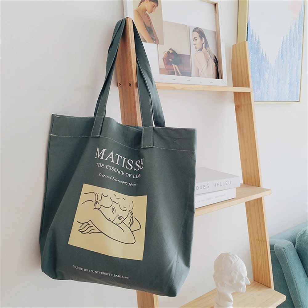 Korea Ulzzang Ins Abstract Line Canvas Bag Women Shoulder Bag Art Gothic School Bag Large Capacity Casual Shopper Bag Tote Bag