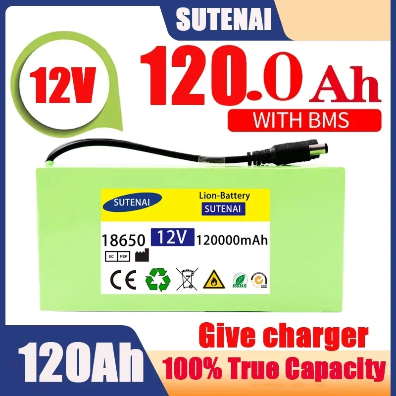 Free Shipping 12v 120000mAh Portable Power Bank DC 12 6v 120ah with EU Plug 12 6v 1A Charger DC Bus Head Cable