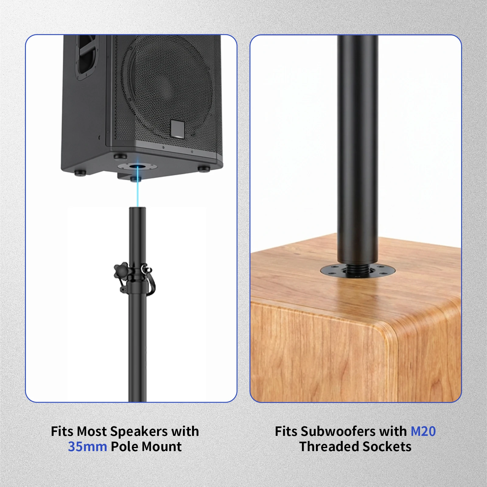 Set of 2 35mm Speaker Poles for Subwoofer, Height Adjustable, M20 Threaded Mount Compatible view 3