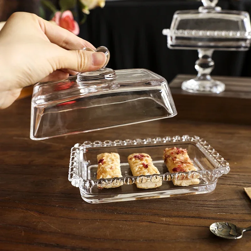 

European-style Transparent Glass Cake Tray Household Tall Tray Glass Cover Cake Fruit Tray Wedding Home Dessert Table Decoration