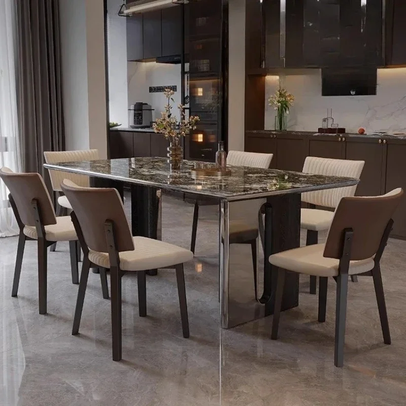 

Легкий роскошный платиновый мраморный обеденный стол и стул в сочетании небольшого домашнего использования