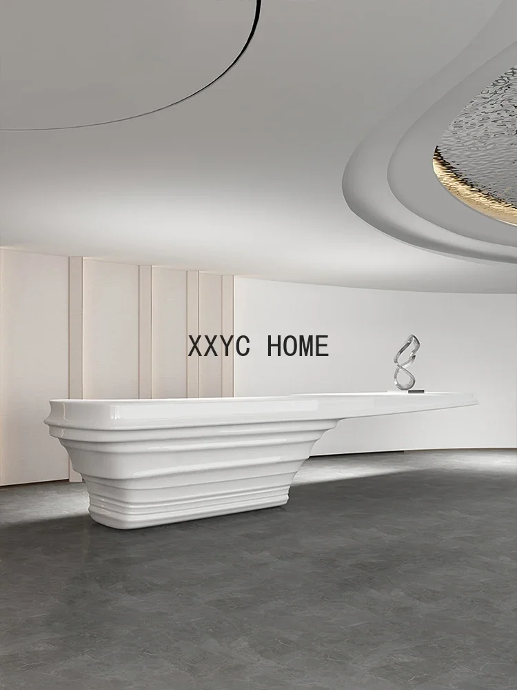

White Paint Front Desk Company Curved Bar Hotel Medical Beauty Cashier Creative Fashion Front Desk