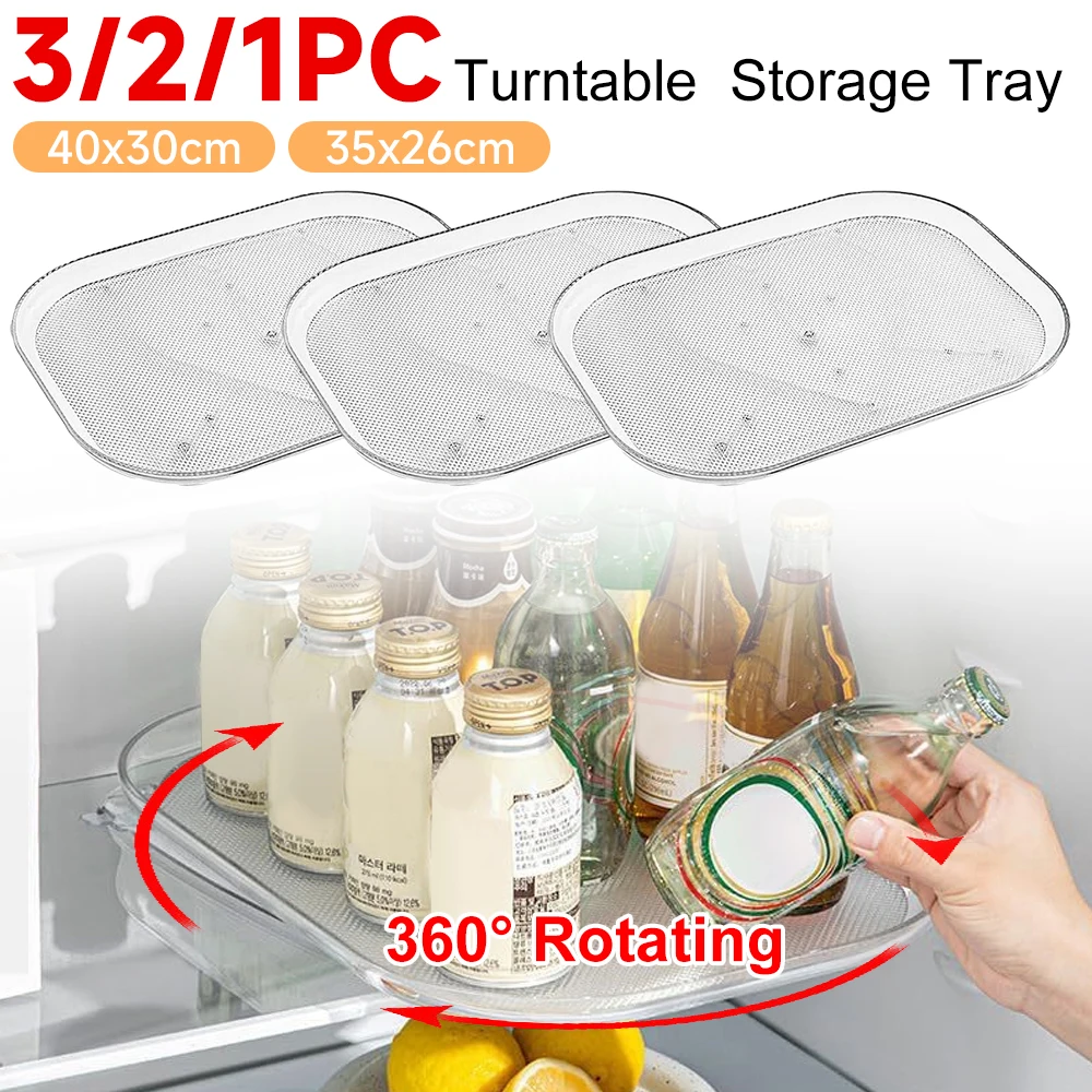 

3-1PC Refrigerator Turntable Organizer 360 Rotatable Rectangle Storage Rack 40x30cm Transparent Storage Tray For Kitchen Cabinet