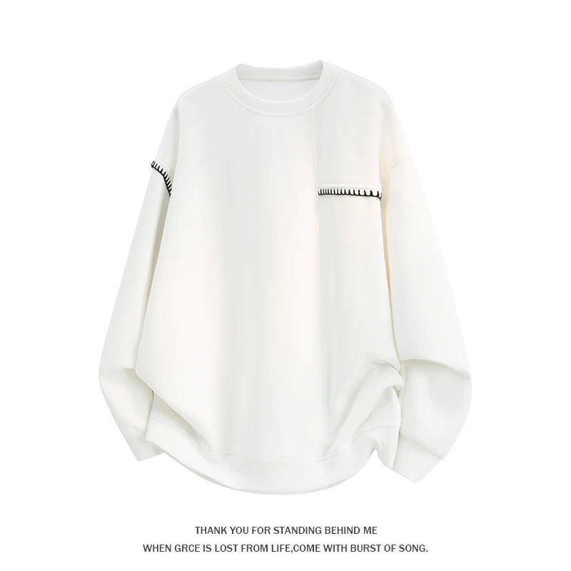 Men's Loose-Fit Round-Neck Sweatshirt with Color-Blocked Stitching and Pockets—Street-Style Casual Essential