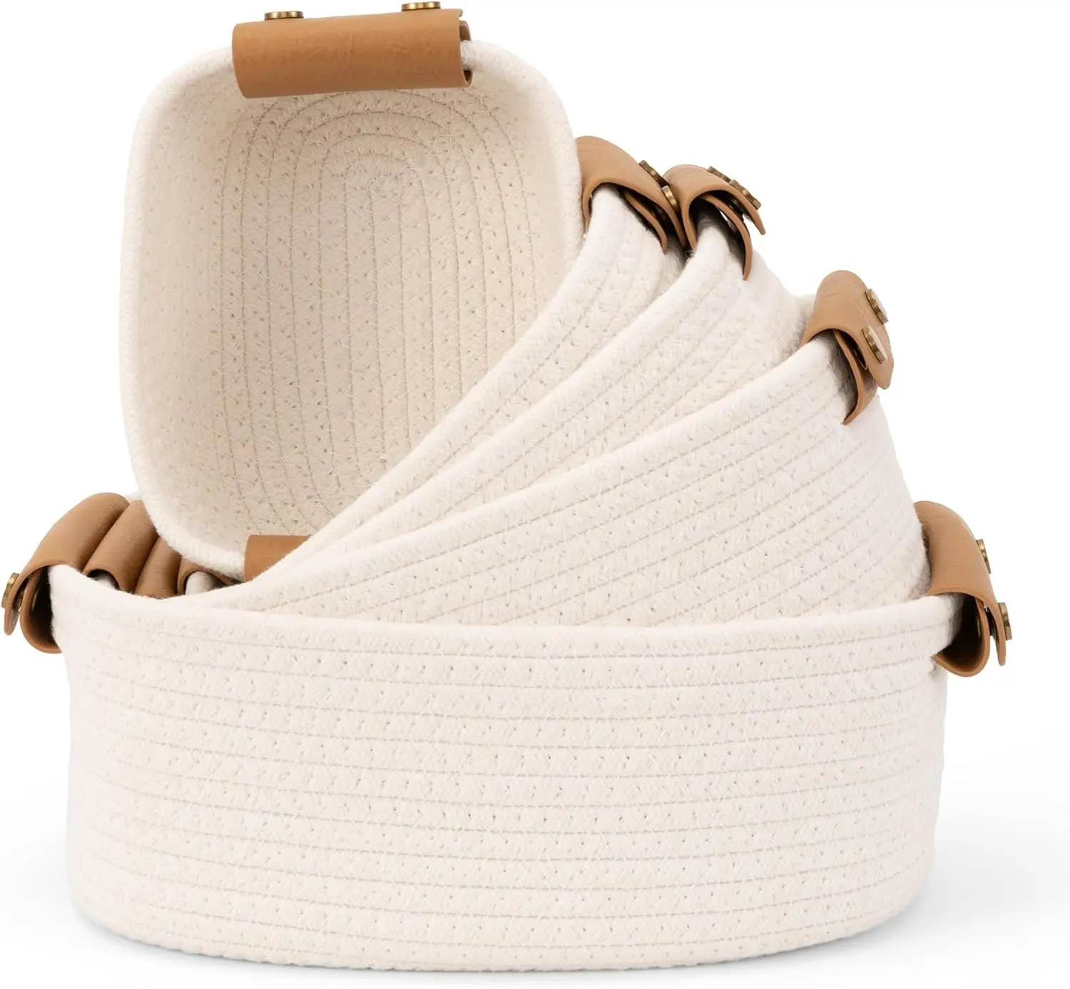 

Набор из 5 хлопковых плетеных корзин для хранения, идеально подходящих для организации пространства дома, декора полок, детской или спальни.