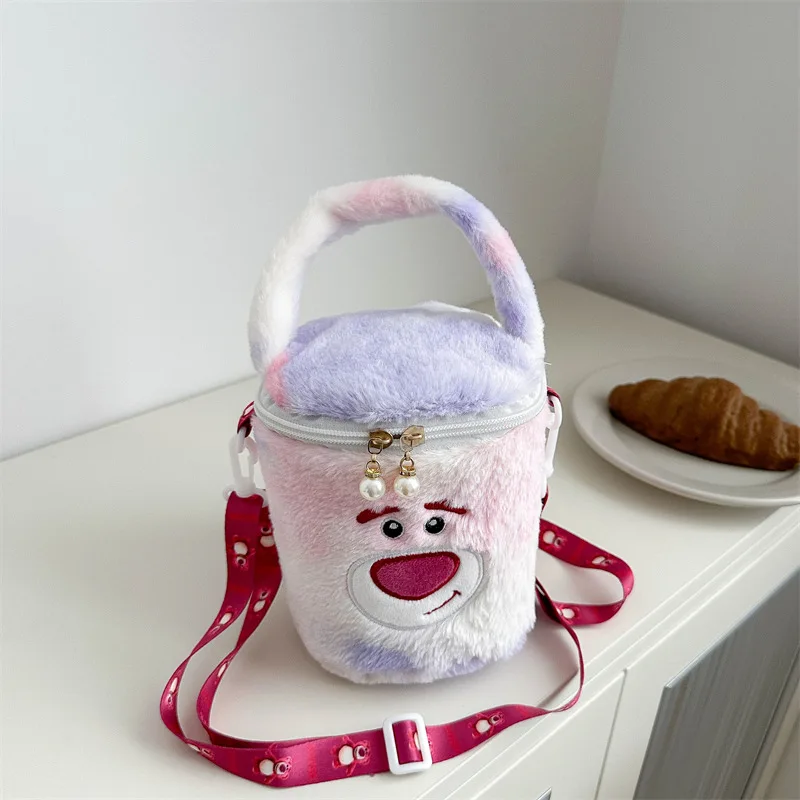 Nuovo orso fragola carino peluche perla borsa a secchiello borsa a mano per ragazza cartone animato nuove borse a mano per borsa a tracolla per studentessa morbida