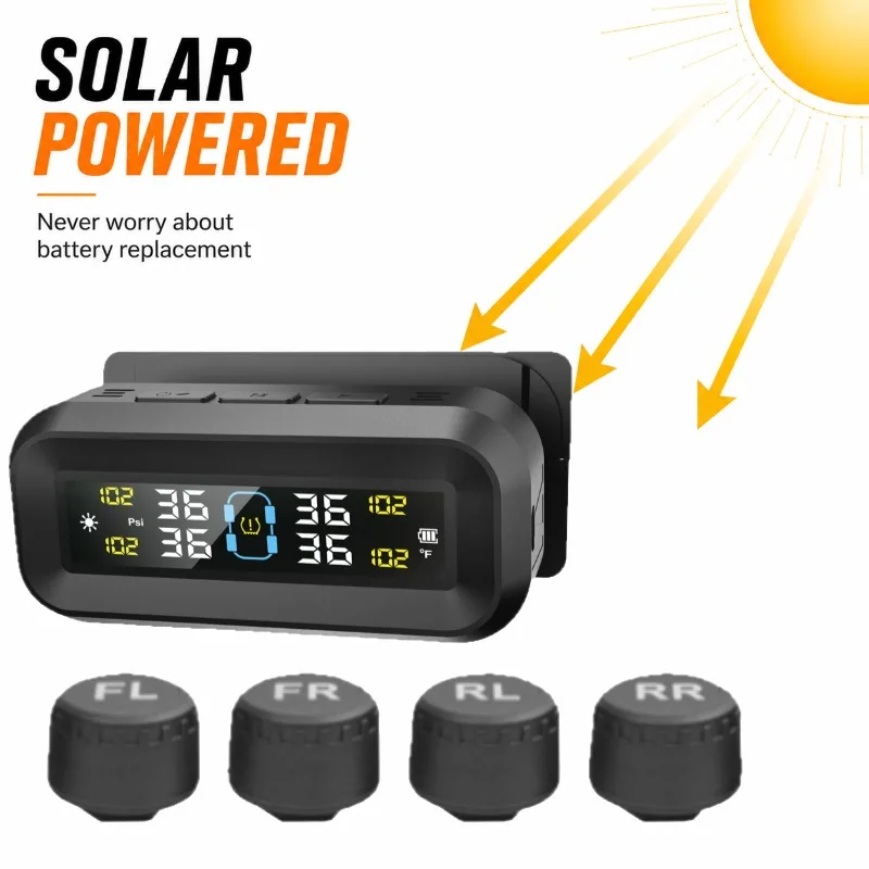 Wireless Solar TPMS External Tire Pressure Monitor LCD Fast Matching Long Battery Life Universal Car Safety Monitoring System