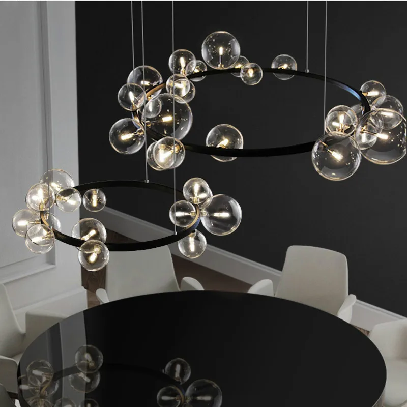 Ring chandelier deco design branching bubbles Suspension Luminaire postmodern lamp For Dinning Room black and gold chandelier