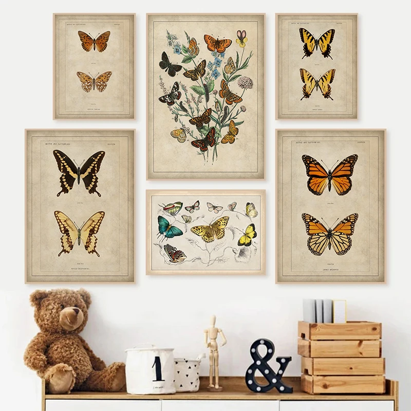 Antique Monarch Butterfly Vintage Insect Art Posters and Prints Canvas Printing Wall Picture for Living Room Home Decor Gifts